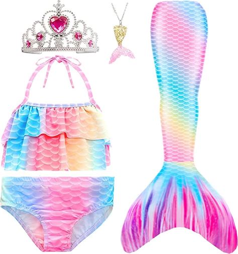 Amazon 5Pcs Girls Swimsuit Mermaid Tails For Swimming Princess Bikini Bathing Suit Set Can