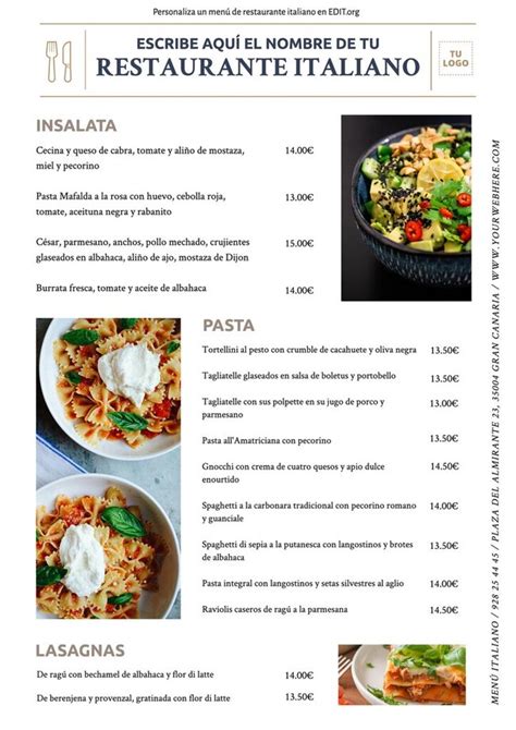 Carta De Restaurante Italiano