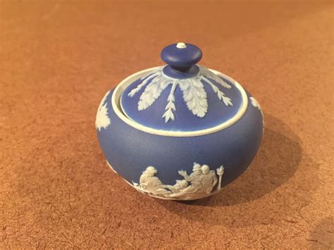 Wedgwood Miniature Mini Jasperware Cobalt Blue Sugar Bowl With Lid