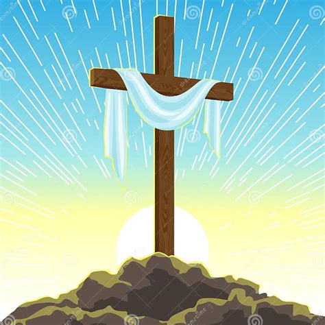 Silhouette Of Wooden Cross With Shroud Happy Easter Concept