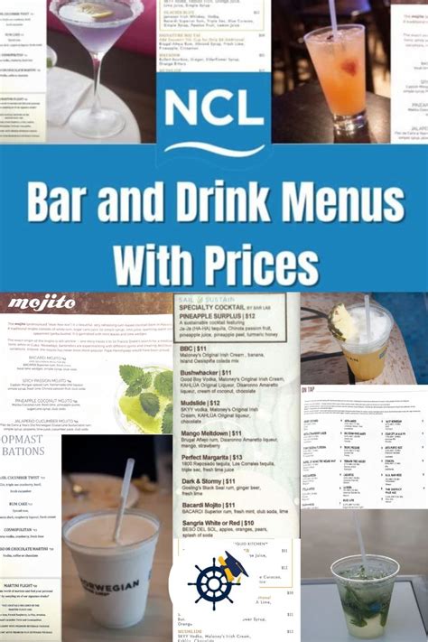 Ncl Bar And Drink Menus With Prices In 2024 Ncl Ncl Cruise Drink Menu
