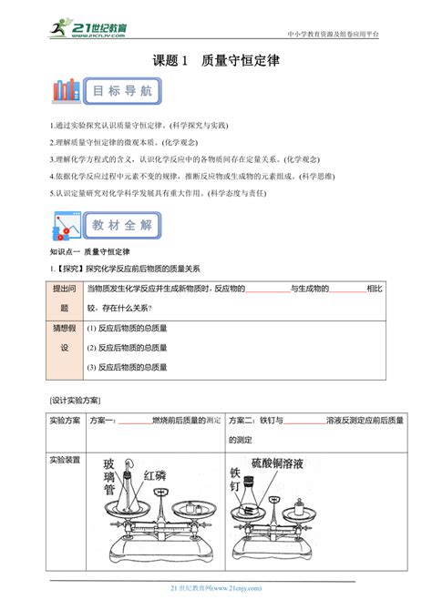 2023 2024学年人教版九年级化学上册 第五单元 课题1 质量守恒定律 预习案（含解析） 21世纪教育网