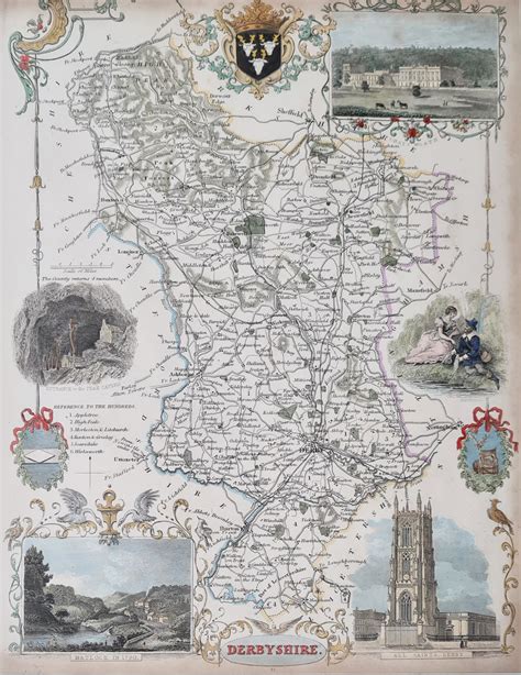 Antique Map Of Derbyshire By Thomas Moule Very Decorative