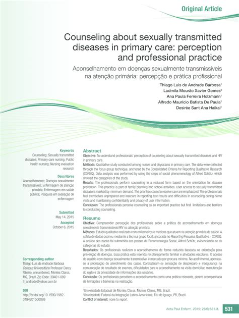 Fillable Online Scielo Counseling About Sexually Transmitted Diseases