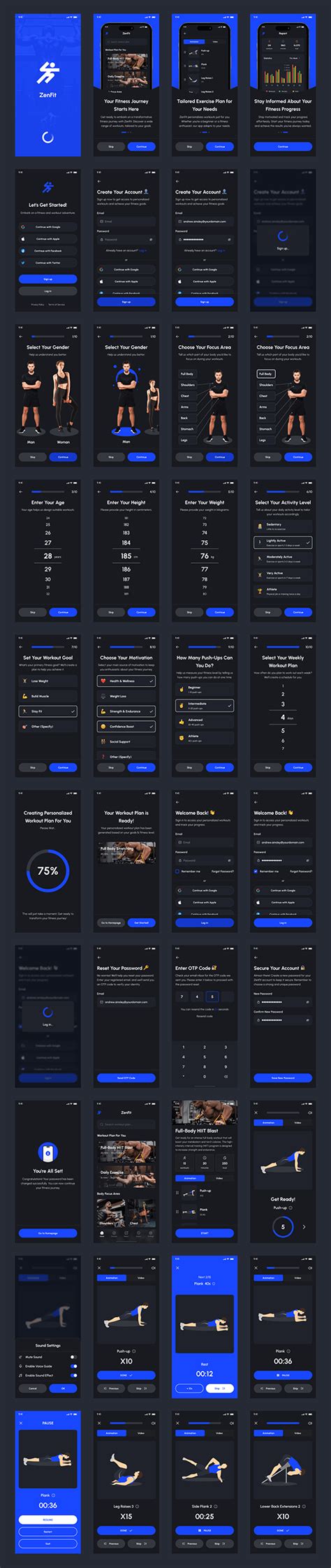 Zenfit Fitness Workout App Ui Kit On Behance