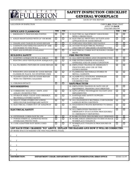 Warehouse Workplace Safety Inspection Checklist Template Excel Safety