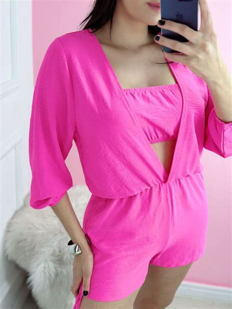 Macaquinho Feminino Crepe Top Faixa Rosa Chicl