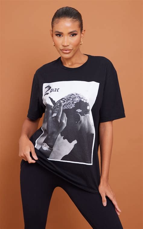 T Shirt Noir Imprimé Photo De Tupac En Noir And Blanc Tops