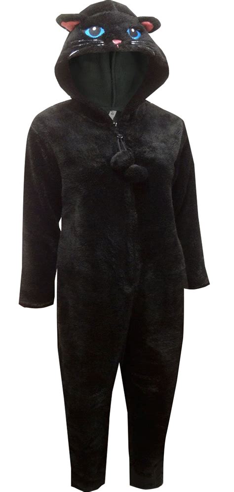 Plush Black Cat Onesie Hooded Pajama Black Cat Onesie Cat Onesie