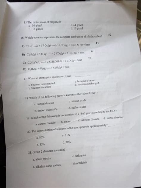 Solved The Molar Mass Of Propane Is Which Equation
