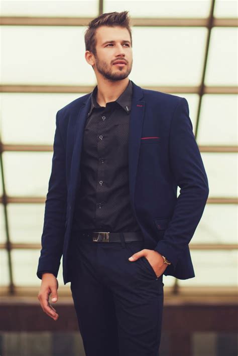 Blue Suit And Black Shirt Combo Mens Style 2018 Blue Suit Men