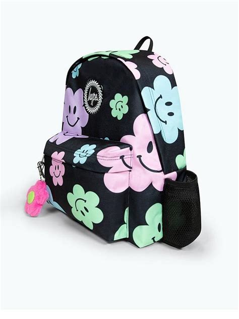 Hype Unisex Black Happy Flowers Badge Backpack Uk