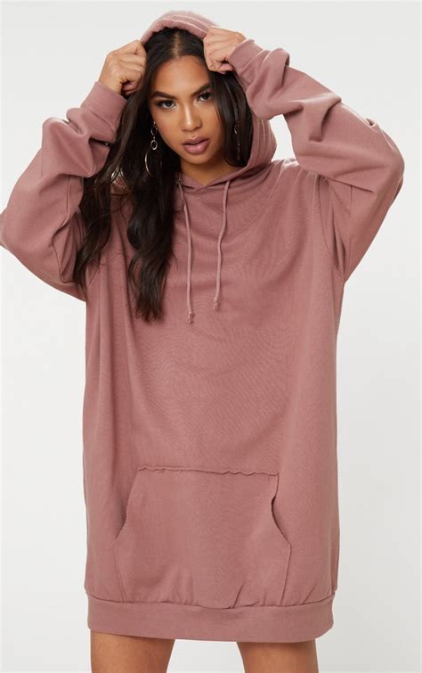 Dark Mauve Oversized Hoodie Dress Dresses Prettylittlething Ca