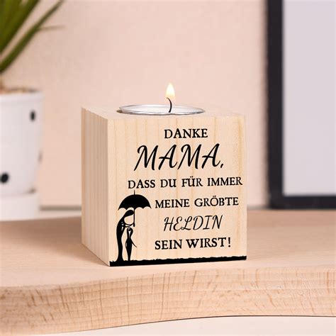 Kettenmachen Holz Kompliment Kerzenhalter Bedruckte Seite Danke Mama