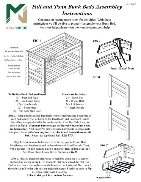 Here Are The Twin And Full Bunk Bed Assembly Instructions For Your