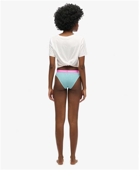 Femme Bas de bikini Multi Logo en coton bio Bleu Venice Chiné Superdry FR