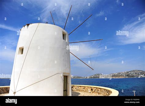 Old White Windmill At The Sea Greece Stock Photo Alamy