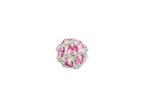 Silver Plated 6mm Rosaline Rhinestone Ball Bead