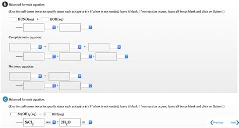 Solved B Balanced Formula Equation Use The Pull Down Boxes