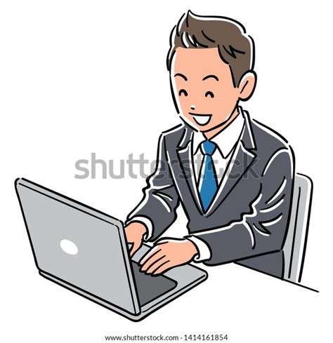 Man Suit Who Operates Laptop Smiles Stock Vector Royalty Free