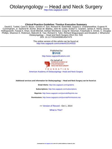 Pdf Clinical Practice Guideline Tinnitus Executive Summary Dokumen