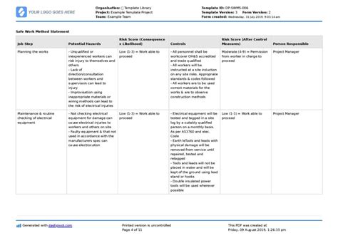 Safe Work Method Statement Template Free Swms Templates