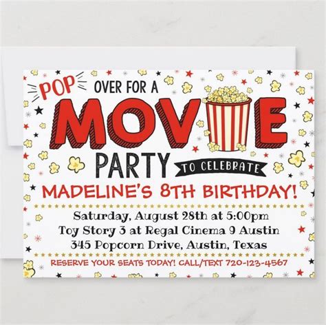 Movie Invitation Movie Birthday Party Movie Invite Zazzle Movie