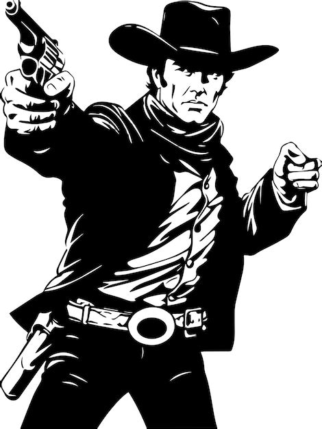 Premium Vector Retro Cowboy Hold Gun Hand Drawn Cowboy Shoots A