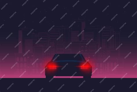 Premium Vector | Night background with car vector flat illustration