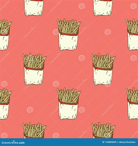 Seamless Pattern French Fries In Paper Wrapper Stock Illustration