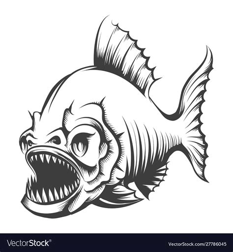 Piranha fish engraving Royalty Free Vector Image