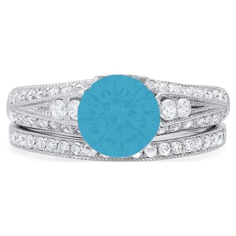 Clara Pucci 18K White Gold Round Cut 1 5Ct Simulated Turquoise