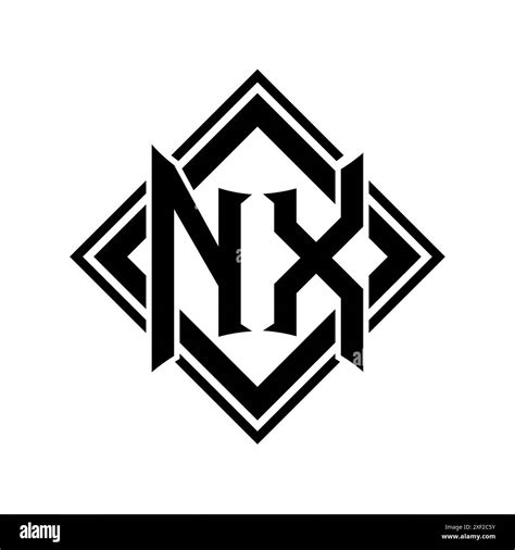 Nx Letter Logo With Abstract Shield Shape With Square Black Outline On