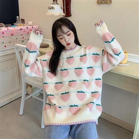 Pastel Peachberry Kawaii Aesthetic Sweater Aesthetic Sweaters