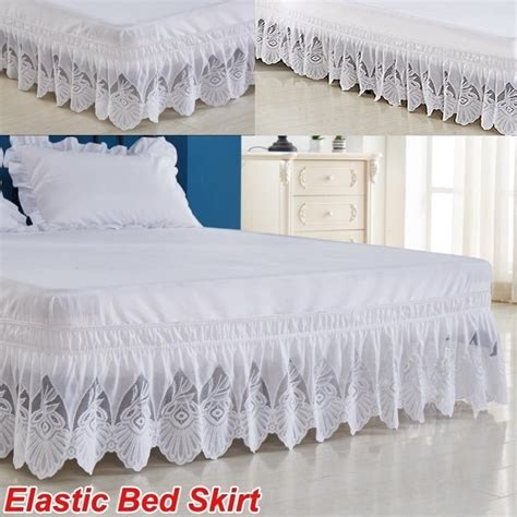 Willstar White Ruffle Lace Elastic Bed Skirt 3 Sided Wrapped 15 Inches