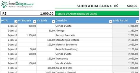 Planilha grátis Controle saldo e movimento de caixa diário