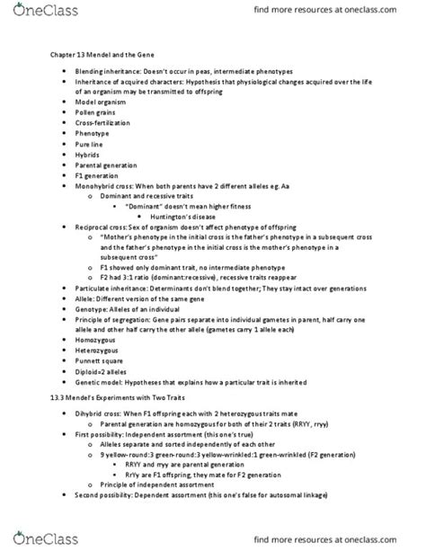 Biol Lecture Notes Spring Lecture Dihybrid Cross Wild