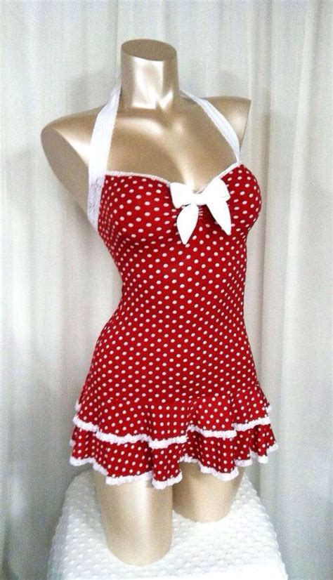 Red White Polka Dot One Piece Swim Suit Polka Dot Mini Dresses