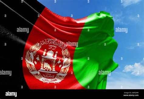 Afghanistan Flag Is Waving Against Blue Sky With Clouds Realistic