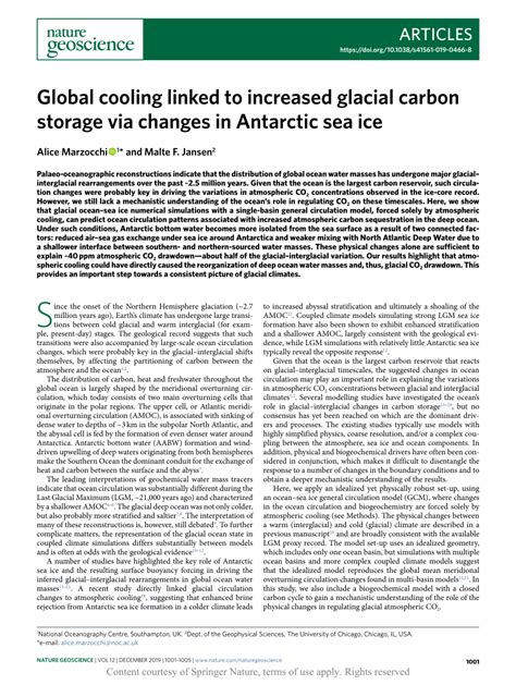 Global Cooling Linked To Increased Glacial Carbon Storage Via Changes