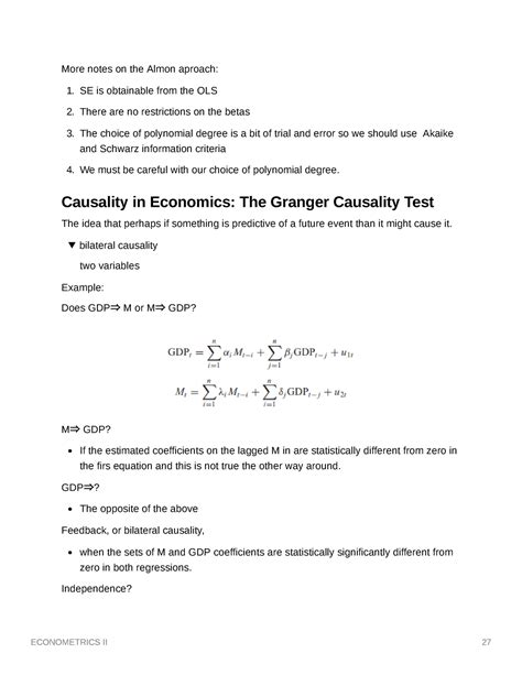 Econometrics Ii Part 7 More Notes On The Almon Aproach 1 Se Is