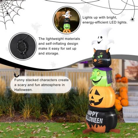 Glitzhome 8 Feet Lighted Halloween Inflatable Stacked Ghost Black Cat