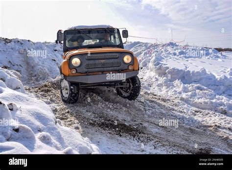 Russian Offroad Suv Uaz Hunter X Rides With The Lights On On A