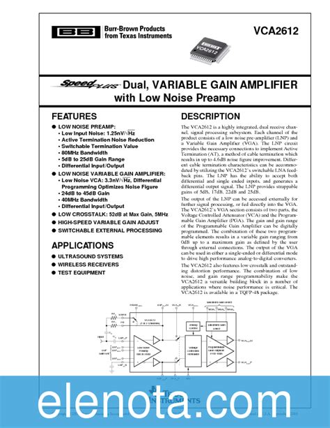 VCA2612 Datasheet PDF 409 KB Texas Instruments Pobierz Z Elenota Pl