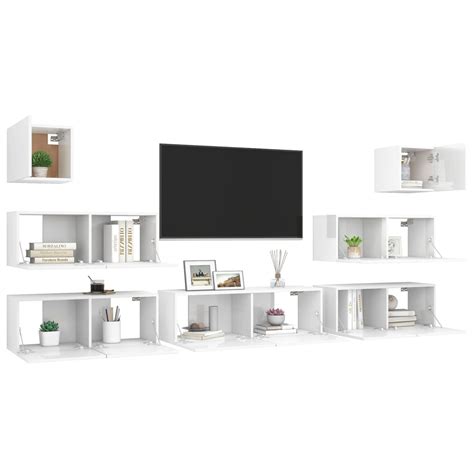 Ensemble De Meuble Tv Pcs Blanc Brillant Agglom R Salalis Sp