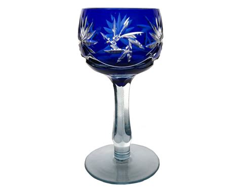 Rustic Vintage Cobalt Blue Wine Glass Goblet Hock Cut To Clear Etsy