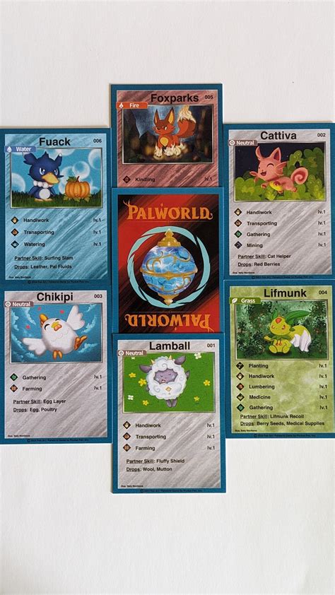 Palworld Trading Cards Fan Art Pack Etsy