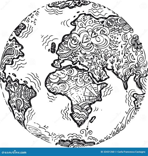 Coloring Planet Earth Sketched Doodle Stock Vector Illustration Of