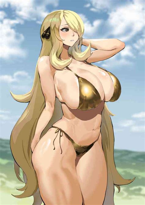 Cynthia Is Embarrassed To Wear A Gold Bikini Nhentai Hentai Doujinshi And Manga