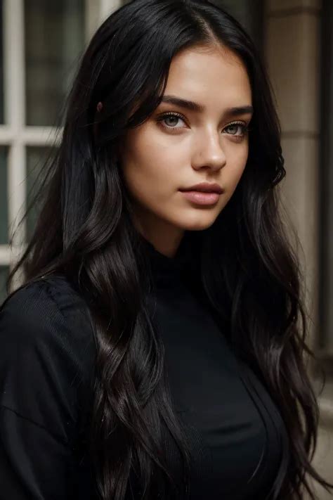 Arafed Woman With Long Black Hair And Bright Blue Eyes Posing For A Picture Clear Shot Of Head